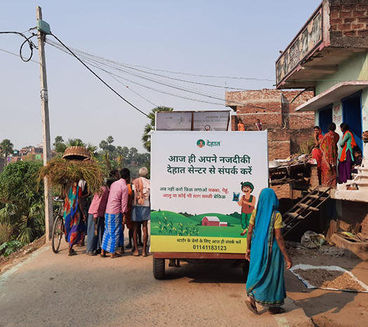 Transport vehicle with DeHaat Agri Input advertisement