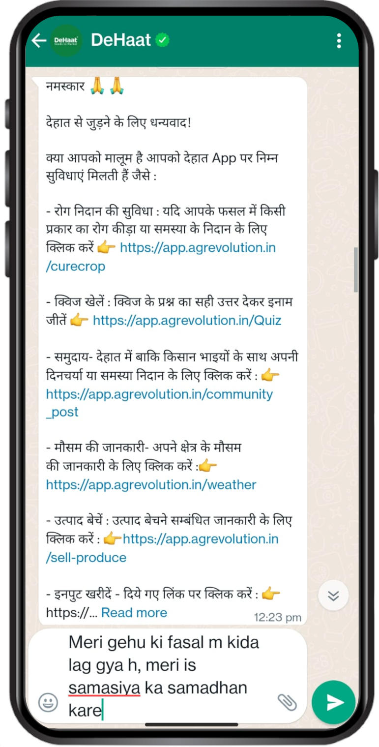Screenshot of What's app chat with experts